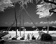 A near-infrared view of the symbolic canoe house on Hulopo`e Beach